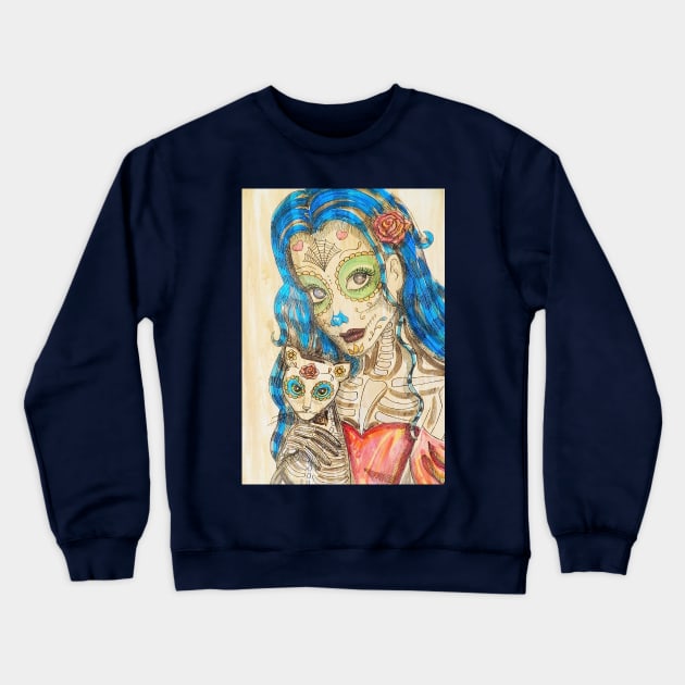 Catrina and her Cat in sepia Crewneck Sweatshirt by Polette Color